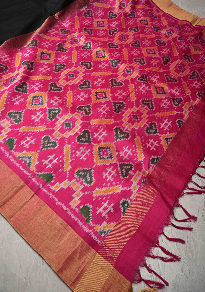 Pure Raw Silk Saree with Floral Embroidery and Ikkat Pallu and Blouse Piece | SILK MARK CERTIFIED