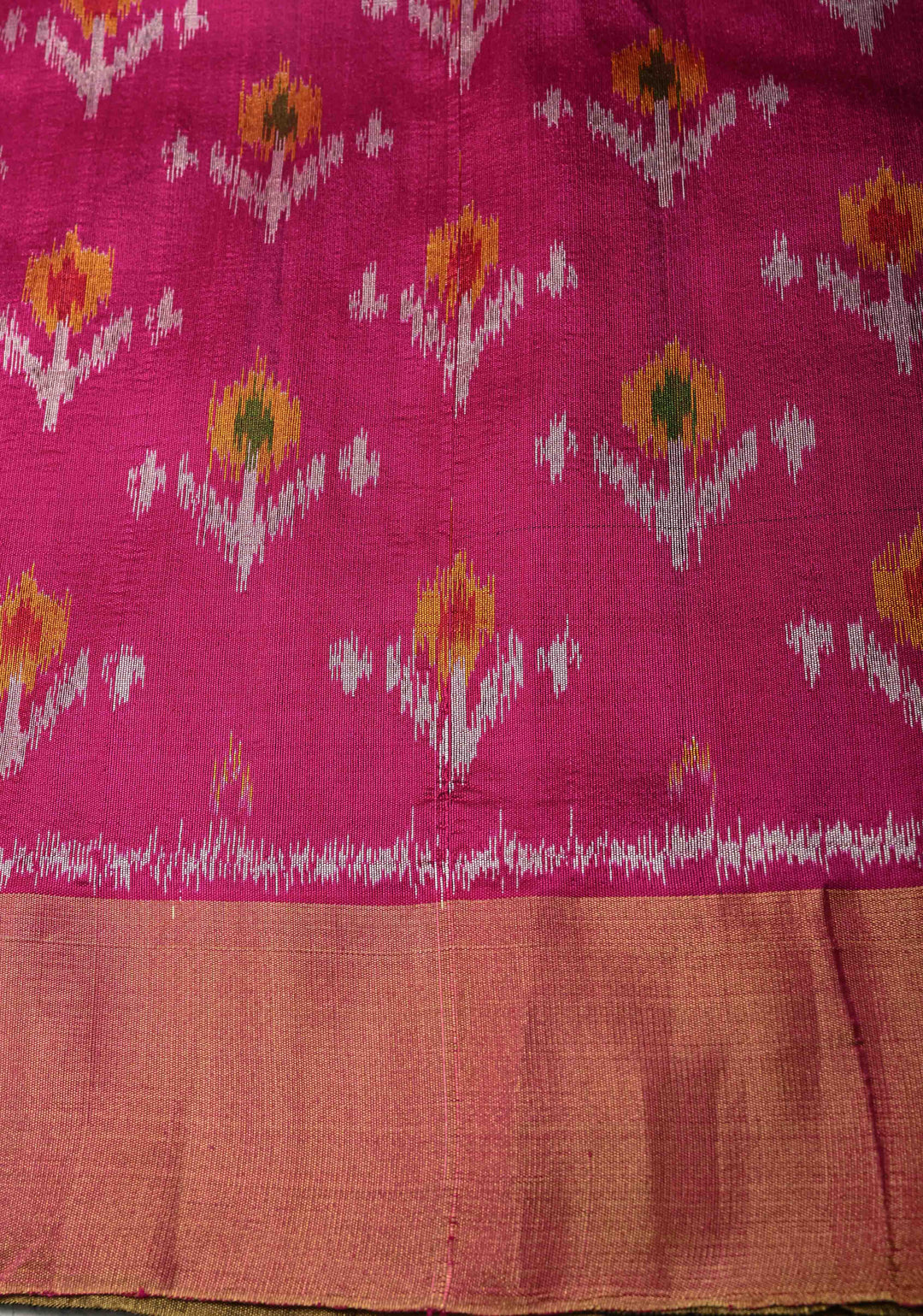 Pure Raw Silk Saree with Floral Embroidery and Ikkat Pallu and Blouse Piece | SILK MARK CERTIFIED