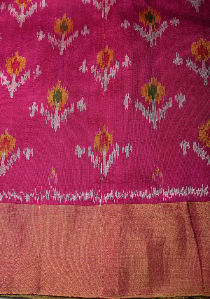 Pure Raw Silk Saree with Floral Embroidery and Ikkat Pallu and Blouse Piece | SILK MARK CERTIFIED