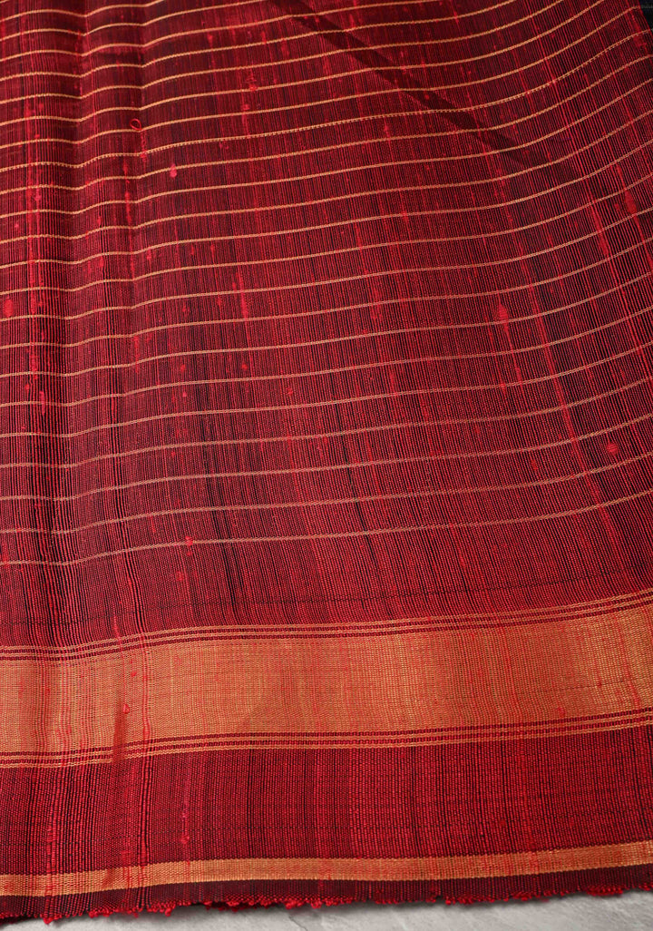 Blue Black Chhattisgarhi Tussar with Zari Checks and Temple Border | SILK MARK CERTIFIED
