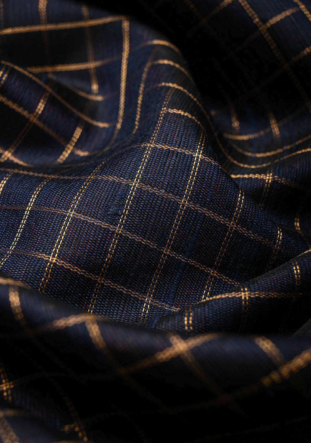 Blue Black Chhattisgarhi Tussar with Zari Checks and Temple Border | SILK MARK CERTIFIED