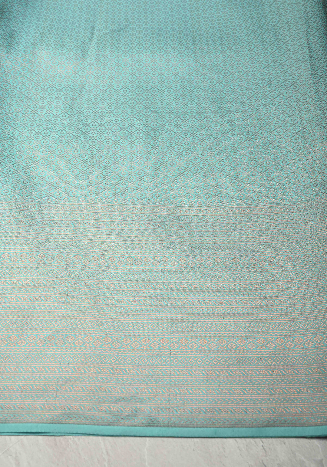 Cyan Pure Mysore Crepe Silk Saree with Brocade and Floral Embroidery | Silk Mark Certified