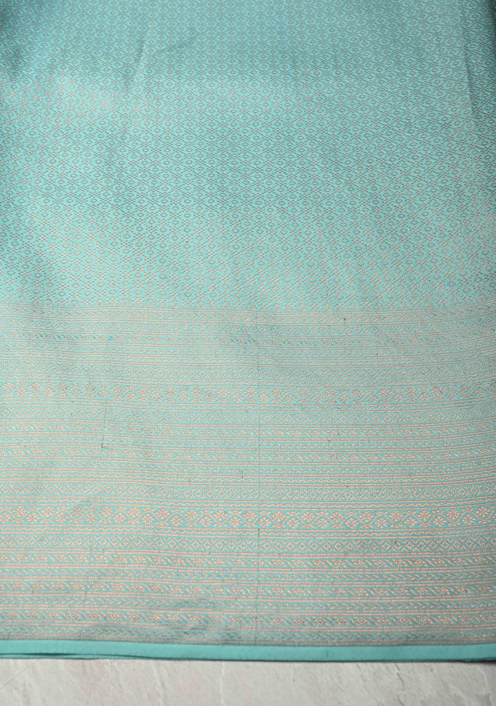 Cyan Pure Mysore Crepe Silk Saree with Brocade and Floral Embroidery | Silk Mark Certified