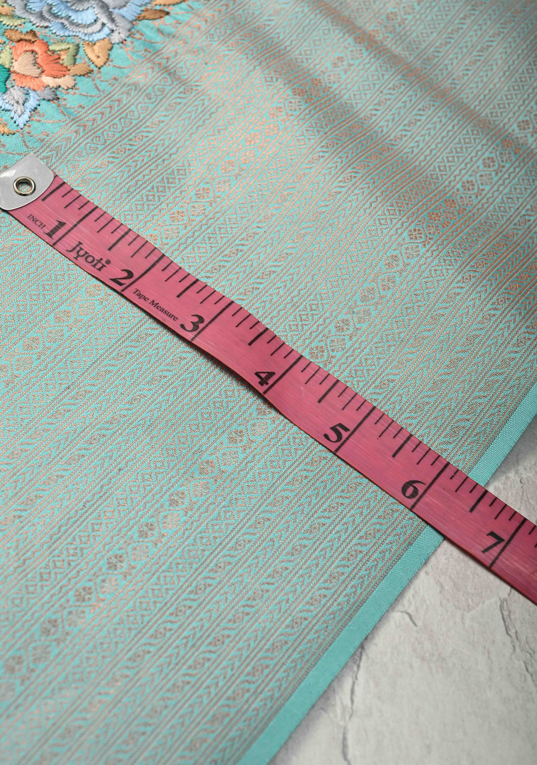 Cyan Pure Mysore Crepe Silk Saree with Brocade and Floral Embroidery | Silk Mark Certified