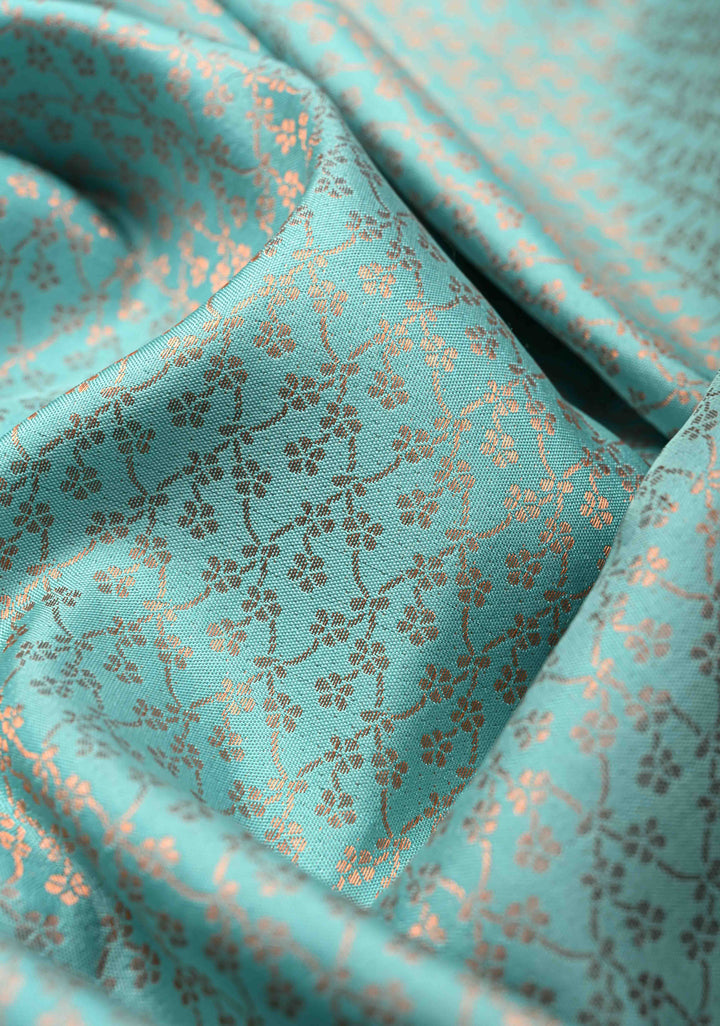 Cyan Pure Mysore Crepe Silk Saree with Brocade and Floral Embroidery | Silk Mark Certified