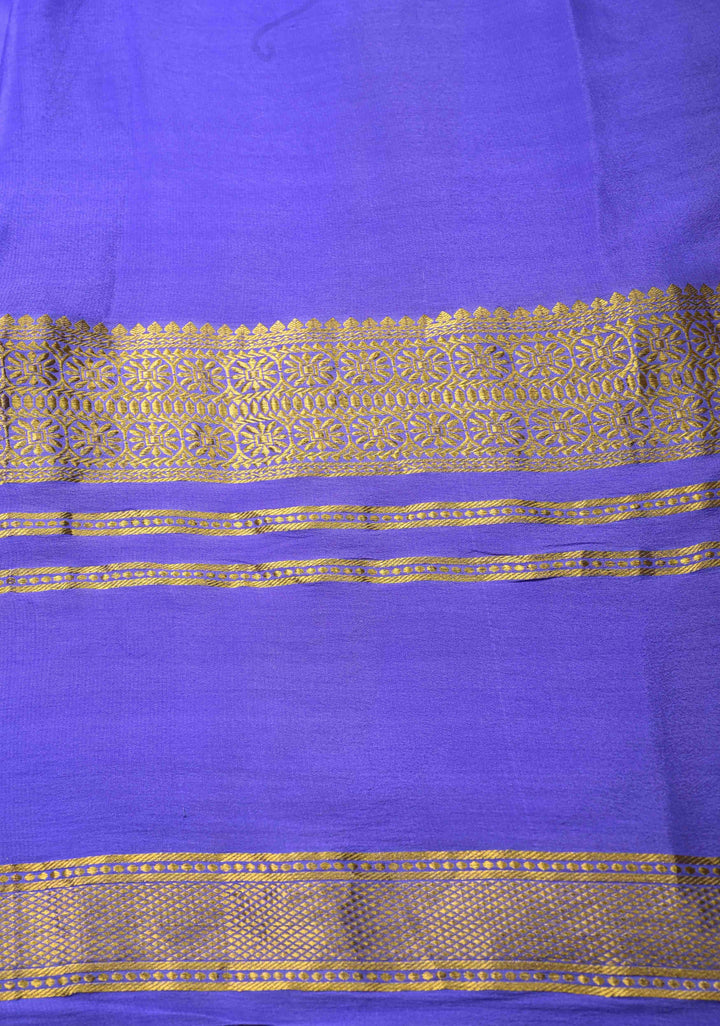 White-Purple Mysore Crepe Silk Saree with Shibori Dye and Zari Borders   | Silk Mark Certified