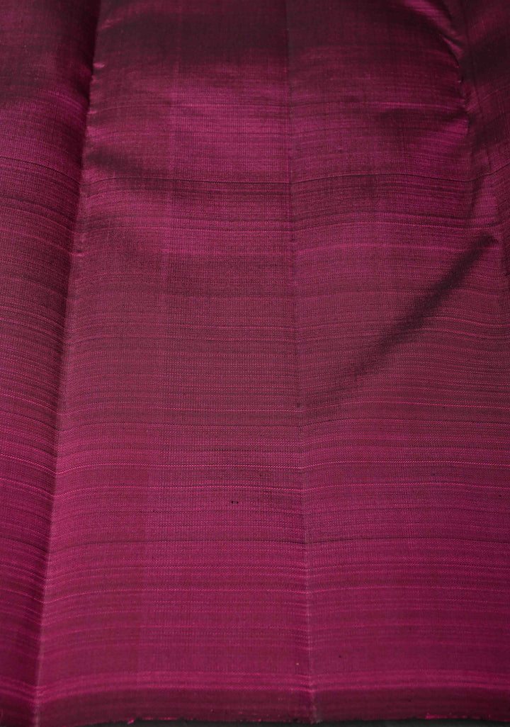 Plum Magenta Kanjivaram Pure Silk Saree with Vanasingaram Gold and Silver Vertical Stripes and Buttas on Borders   | SILK MARK CERTIFIED