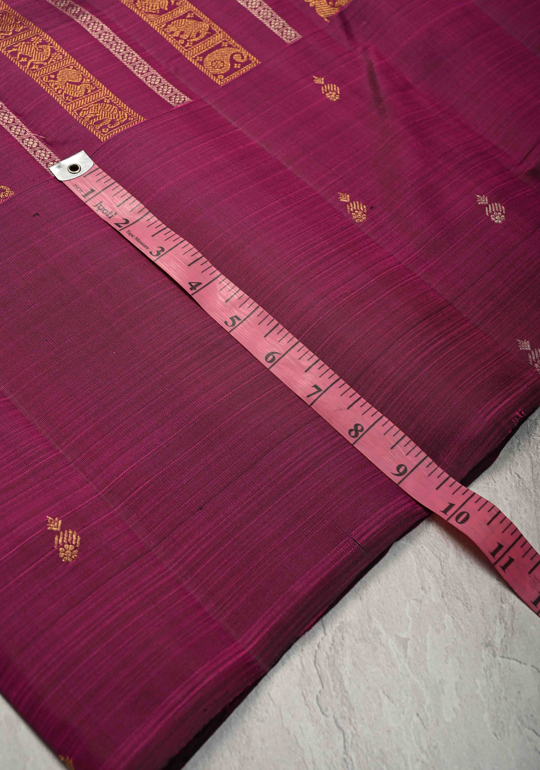 Plum Magenta Kanjivaram Pure Silk Saree with Vanasingaram Gold and Silver Vertical Stripes and Buttas on Borders   | SILK MARK CERTIFIED