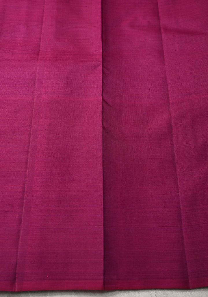 Grape Purple Kanjivaram Pure Soft Silk Saree with Zari Buttis and Distinct Twin Peacock Motifs on Contrast Borders  | SILK MARK CERTIFIED