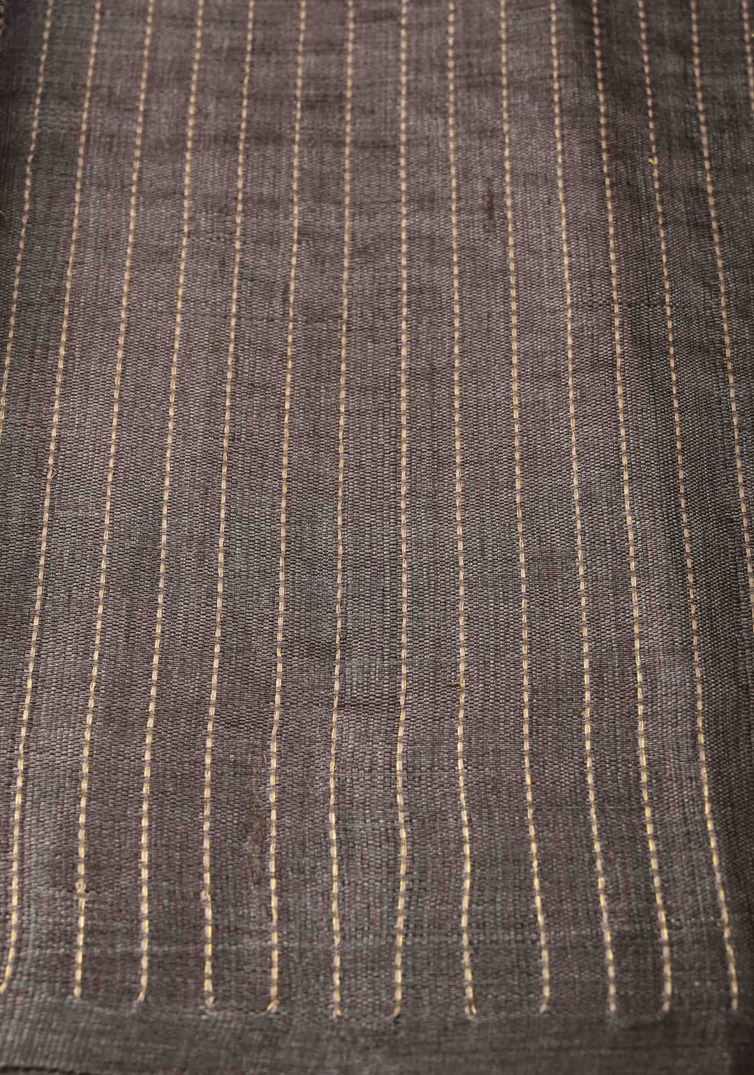 Charcoal Brown Tussar Silk saree with Resham Vertical Stripes on Border  | SILK MARK CERTIFIED