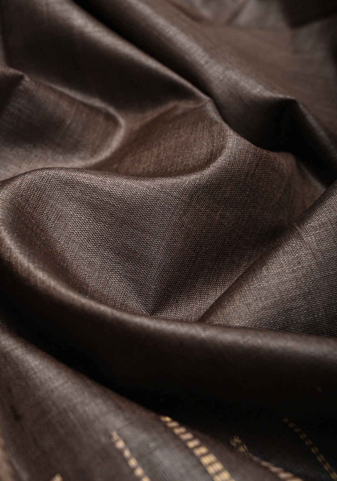 Charcoal Brown Tussar Silk saree with Resham Vertical Stripes on Border  | SILK MARK CERTIFIED