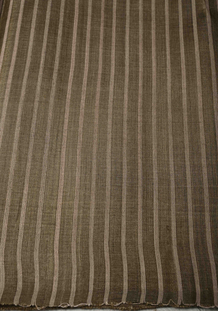 Wood Brown Tussar Silk saree with Vertical Resham Stripes on Border | SILK MARK CERTIFIED