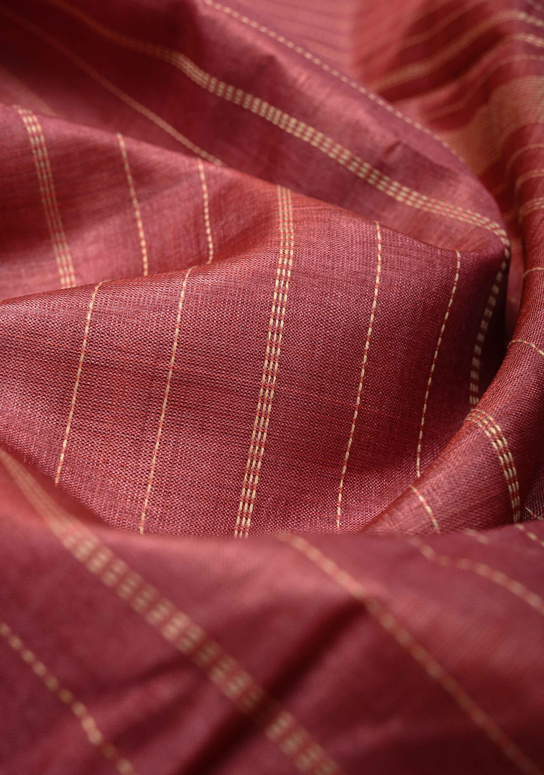 Dark Rose Borderless Tussar Silk saree with Resham Vertical Stripes  | SILK MARK CERTIFIED