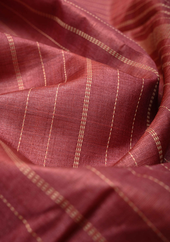 Dark Rose Borderless Tussar Silk saree with Resham Vertical Stripes  | SILK MARK CERTIFIED