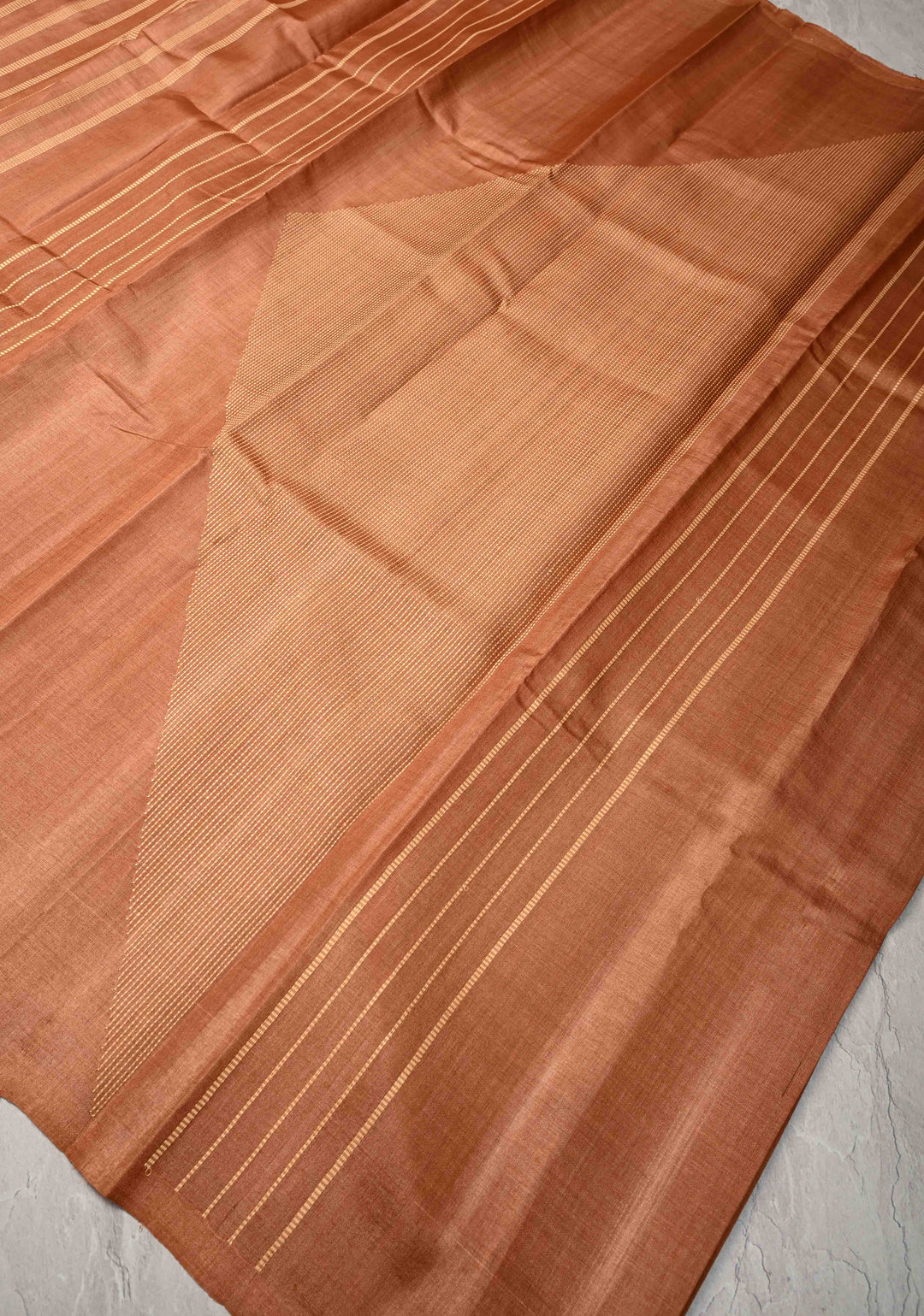 Camel brown  Borderless Tussar Silk saree with Resham Vertical Stripes  | SILK MARK CERTIFIED