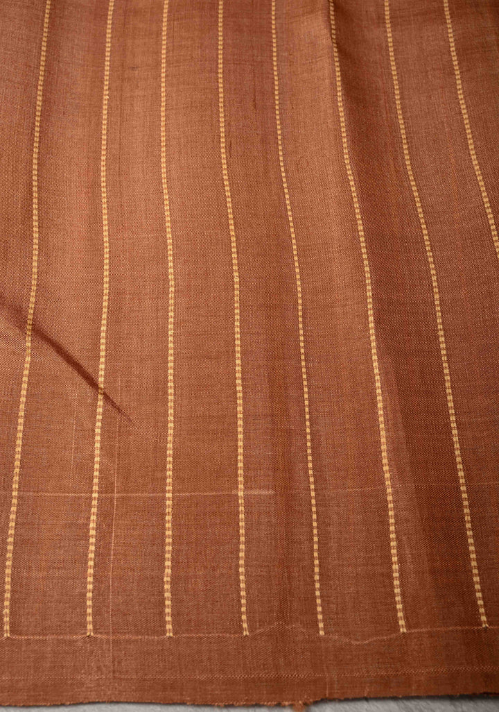 Camel brown  Borderless Tussar Silk saree with Resham Vertical Stripes  | SILK MARK CERTIFIED
