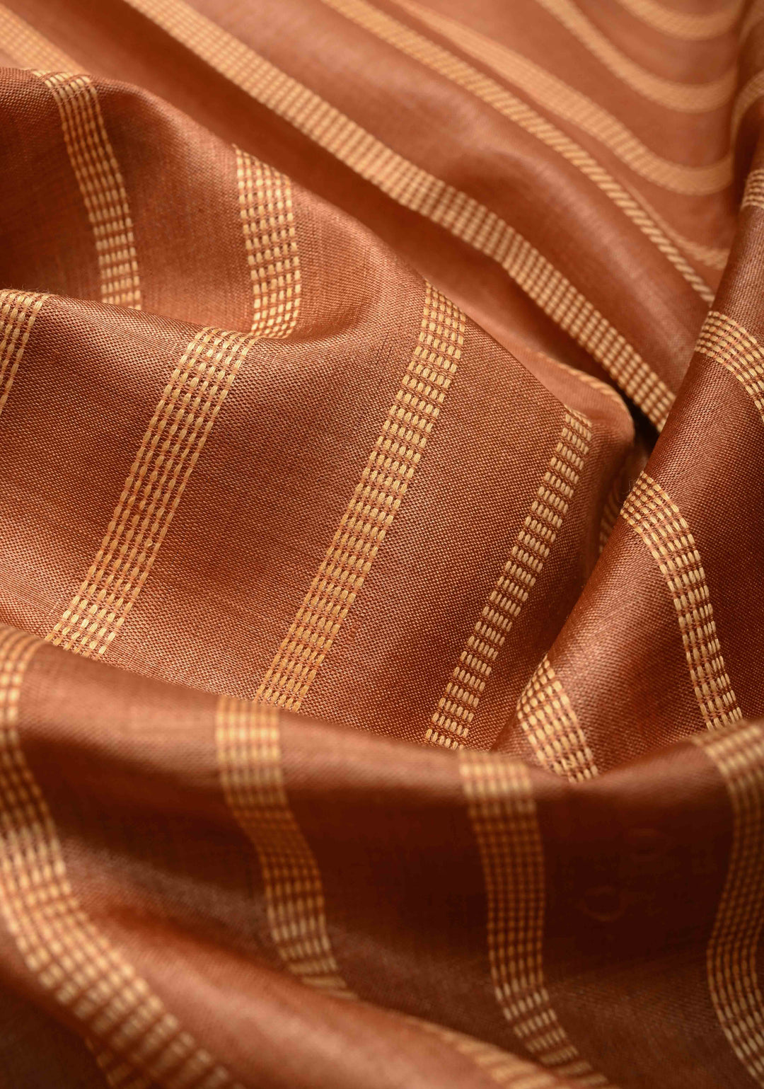 Camel brown  Borderless Tussar Silk saree with Resham Vertical Stripes  | SILK MARK CERTIFIED