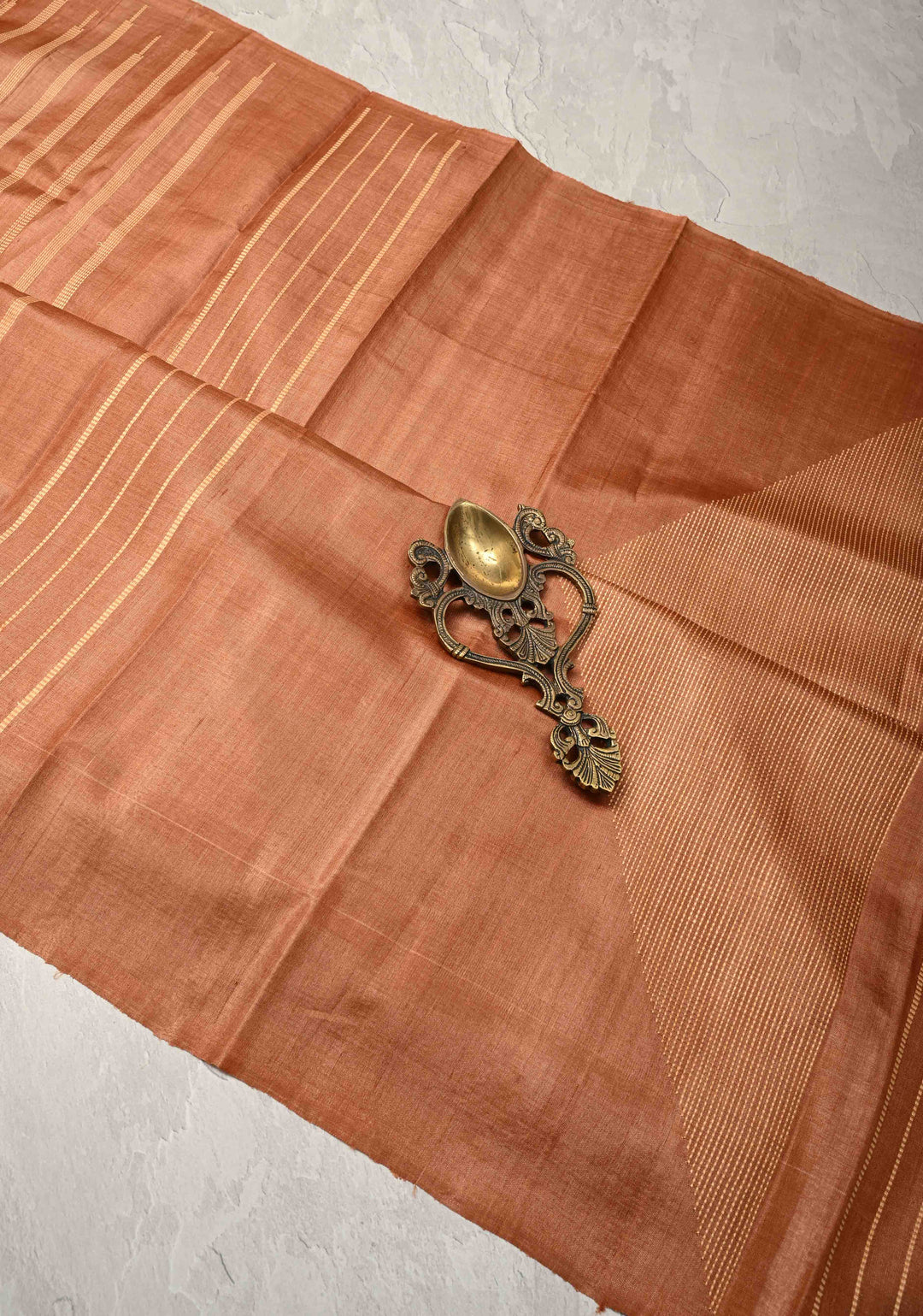Camel brown  Borderless Tussar Silk saree with Resham Vertical Stripes  | SILK MARK CERTIFIED