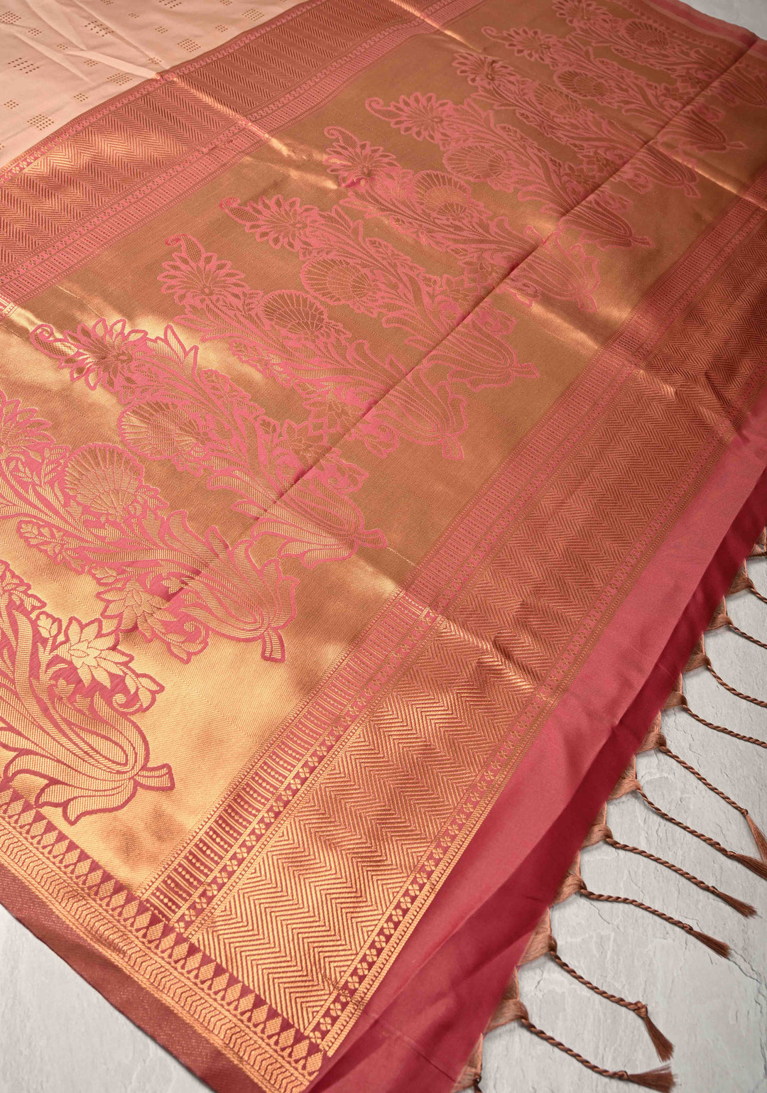 Sandalwood Kanchi Semi Silk Saree with Zari Buttas and Mandala Motifs on Border
