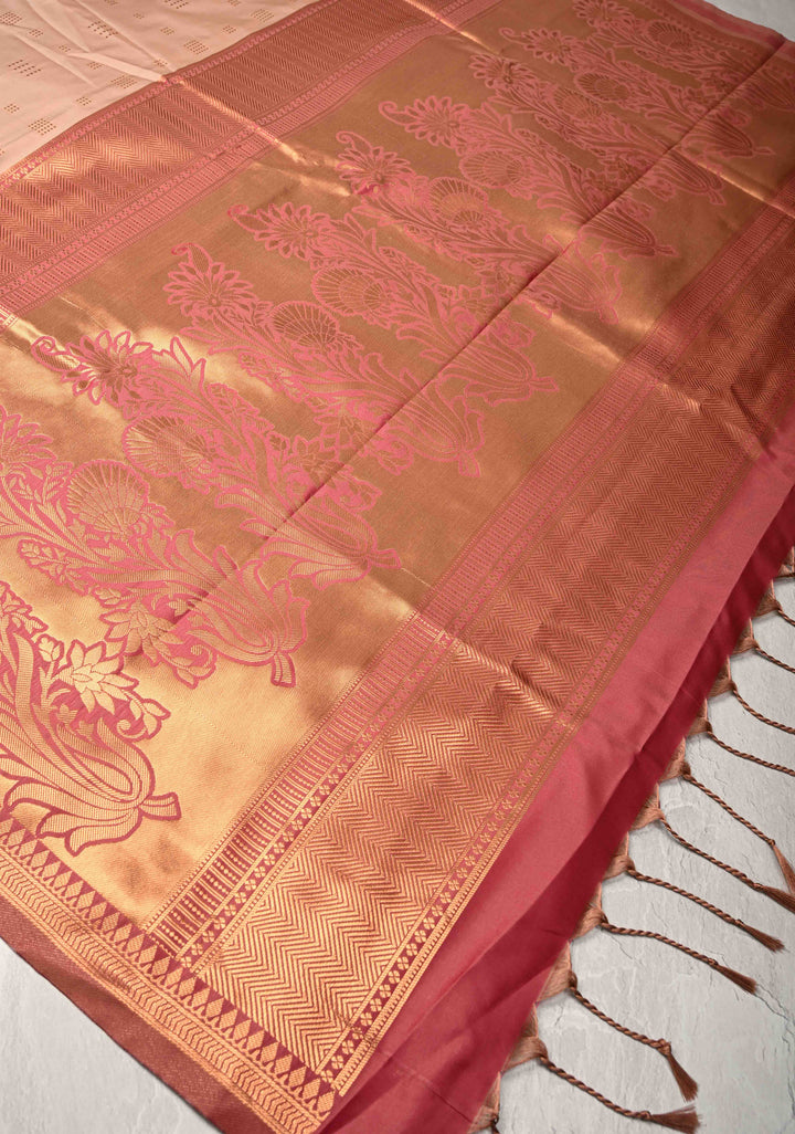Sandalwood Kanchi Semi Silk Saree with Zari Buttas and Mandala Motifs on Border