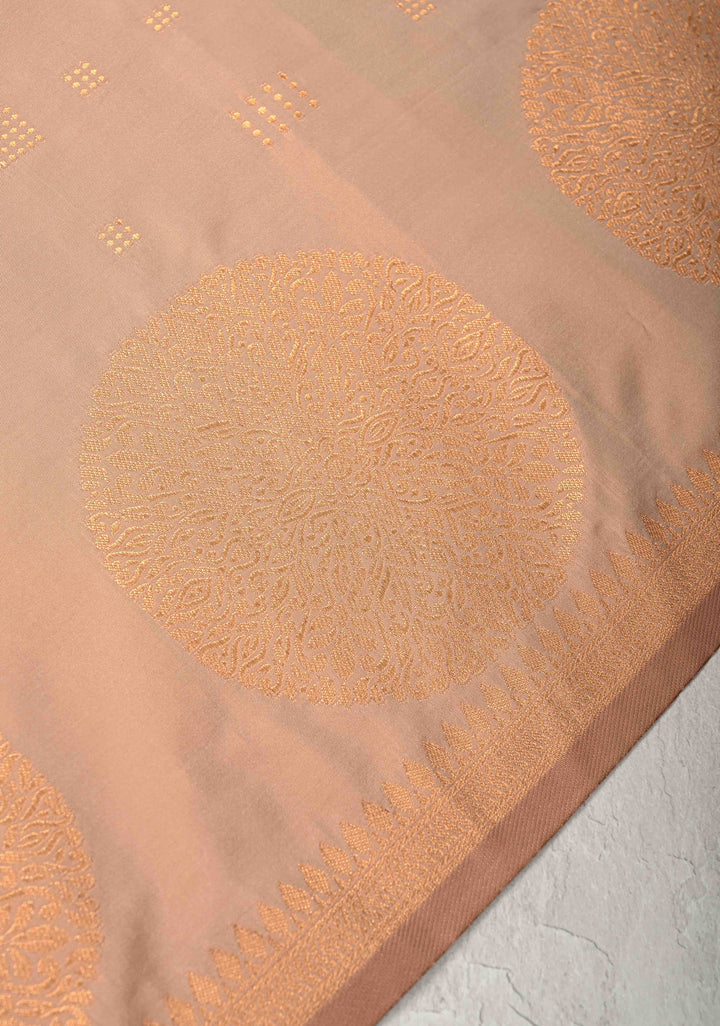 Sandalwood Kanchi Semi Silk Saree with Zari Buttas and Mandala Motifs on Border