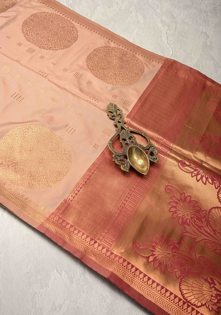 Sandalwood Kanchi Semi Silk Saree with Zari Buttas and Mandala Motifs on Border