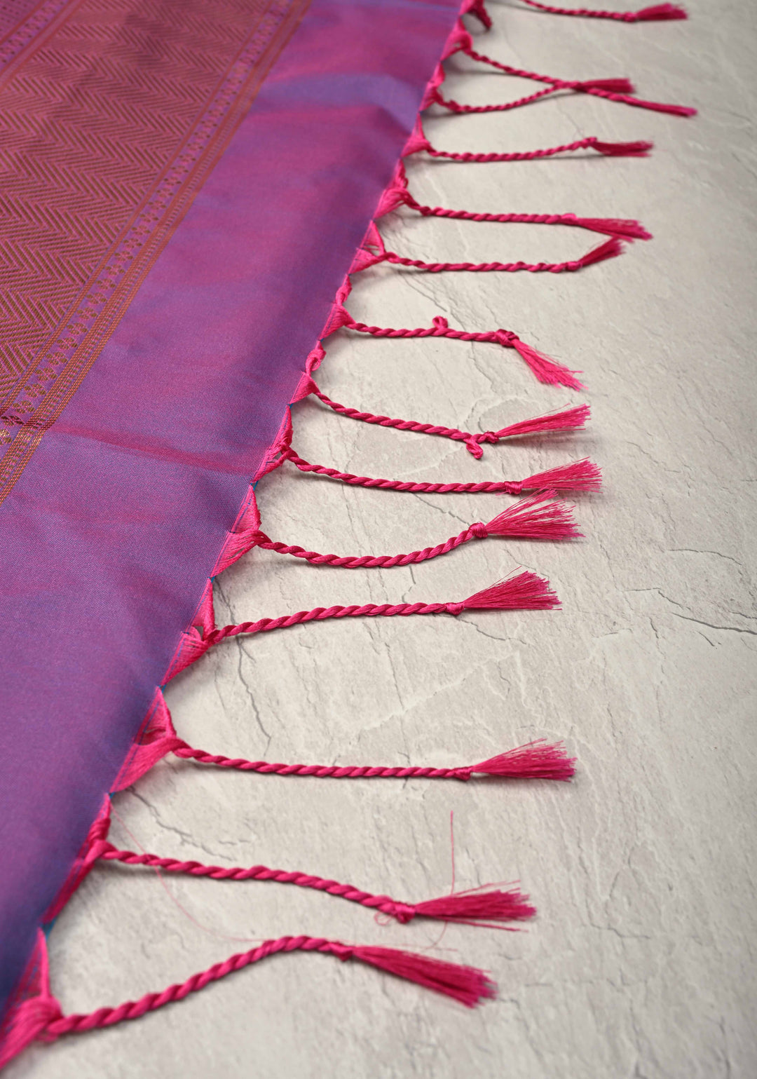 French Rose Kanchi Semi Silk Saree with Zari Buttas and Mandala Motifs on Border