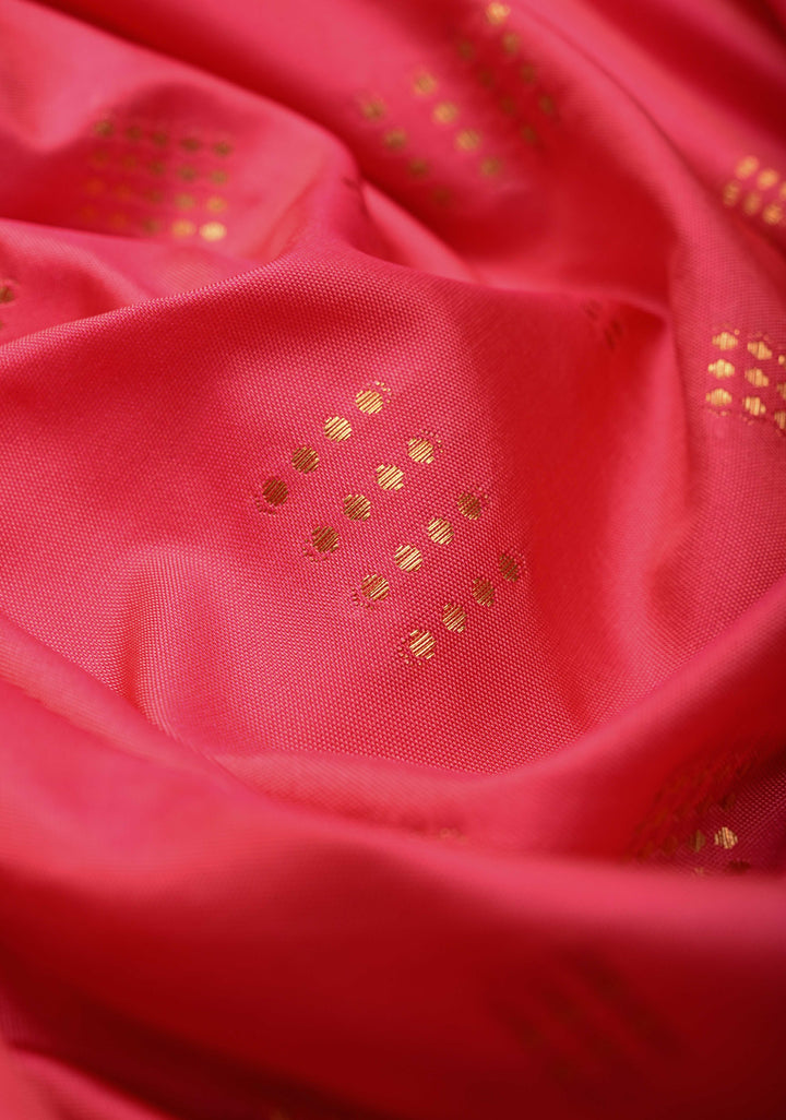 French Rose Kanchi Semi Silk Saree with Zari Buttas and Mandala Motifs on Border