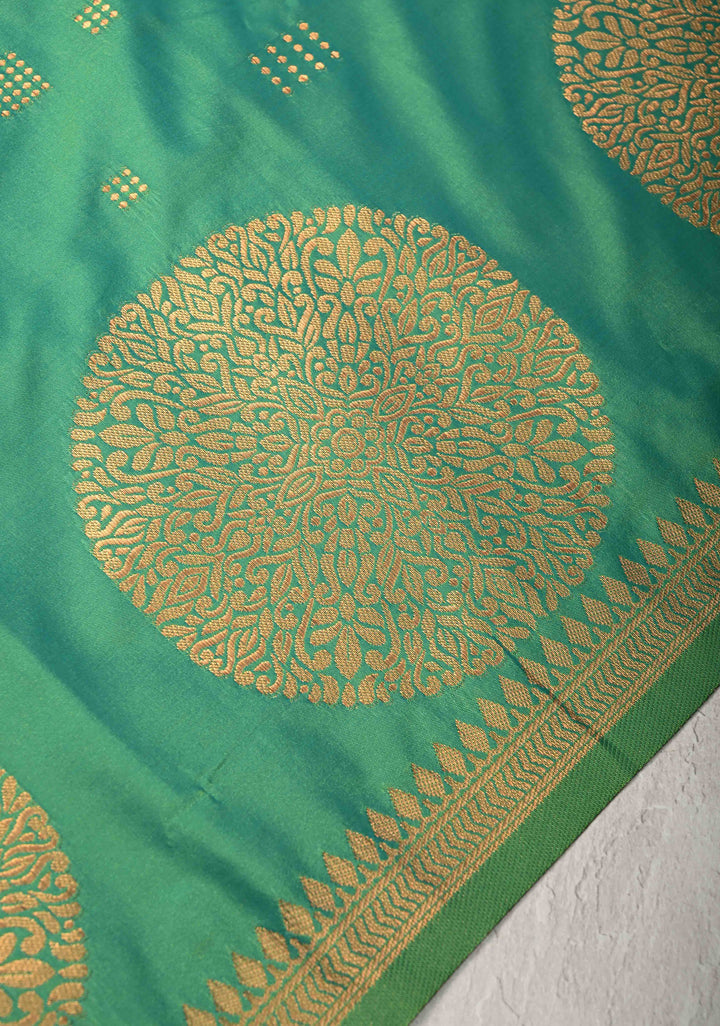 Green Dual tone Kanchi Semi Silk Saree with Zari Buttas and Mandala Motifs on Border