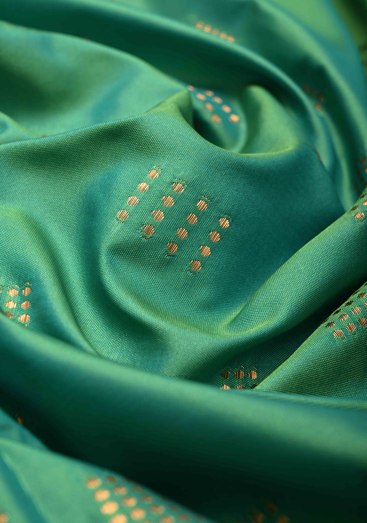 Green Dual tone Kanchi Semi Silk Saree with Zari Buttas and Mandala Motifs on Border