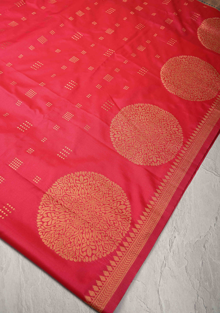 Amaranth Pink Kanchi Semi Silk Saree with Zari Buttas and Mandala Motifs on Border