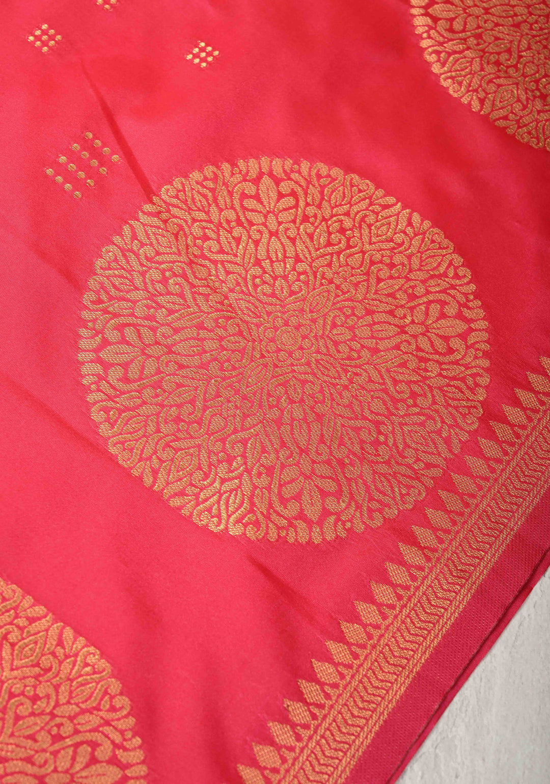 Amaranth Pink Kanchi Semi Silk Saree with Zari Buttas and Mandala Motifs on Border