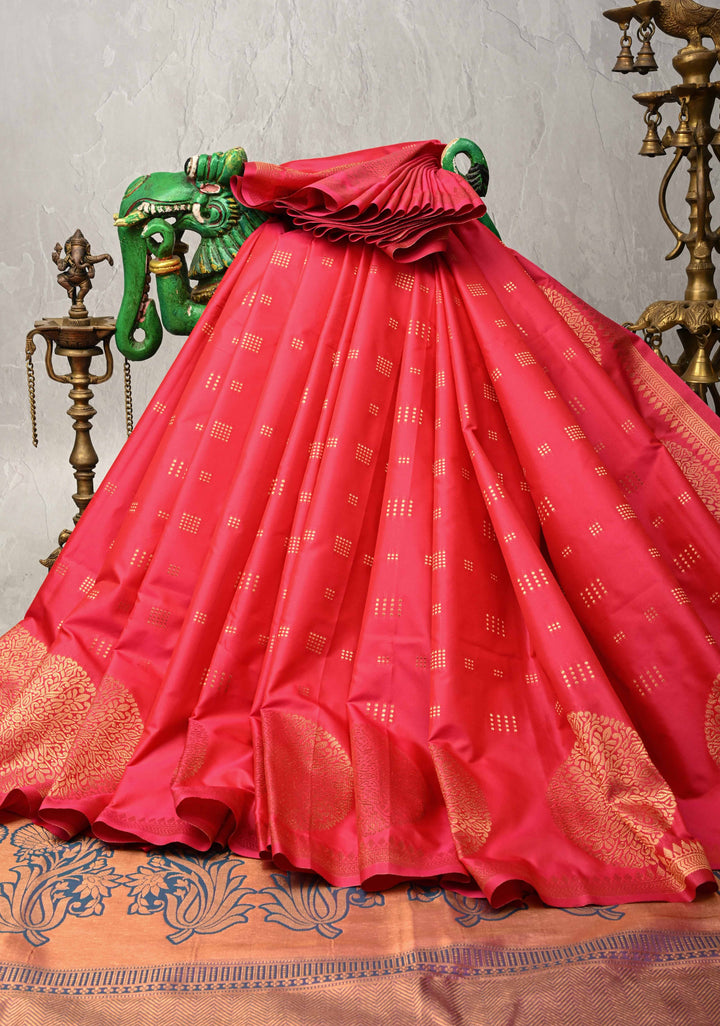 Amaranth Pink Kanchi Semi Silk Saree with Zari Buttas and Mandala Motifs on Border