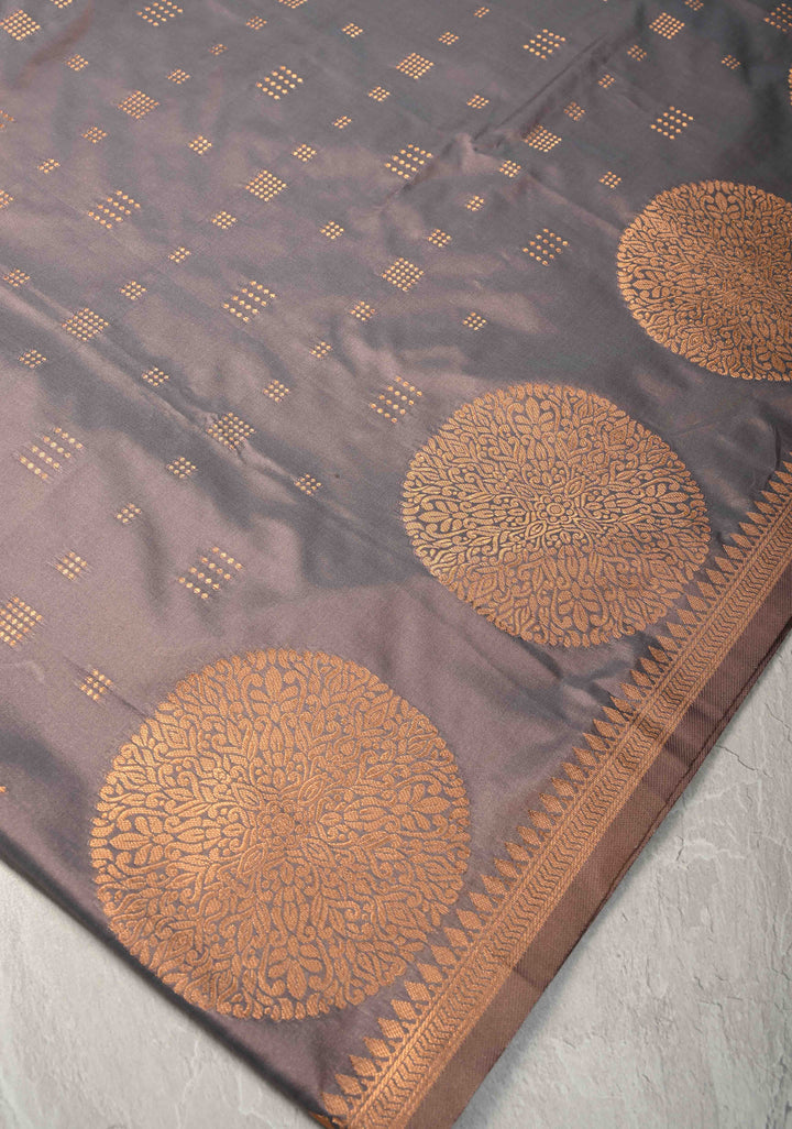Gray Dual tone Kanchi Semi Silk Saree with Zari Buttas and Mandala Motifs on Border