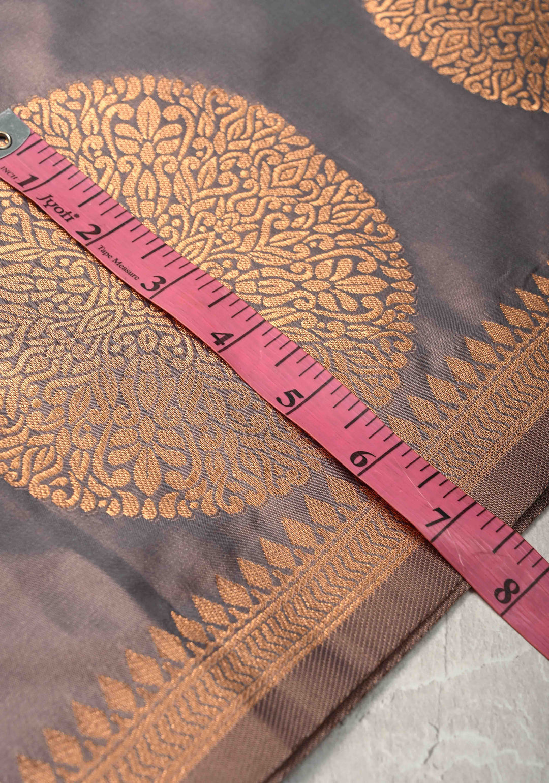 Gray Dual tone Kanchi Semi Silk Saree with Zari Buttas and Mandala Motifs on Border