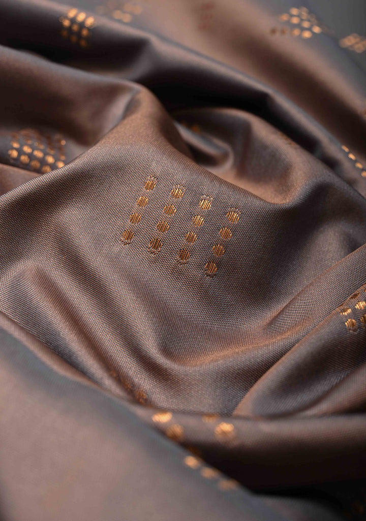 Gray Dual tone Kanchi Semi Silk Saree with Zari Buttas and Mandala Motifs on Border