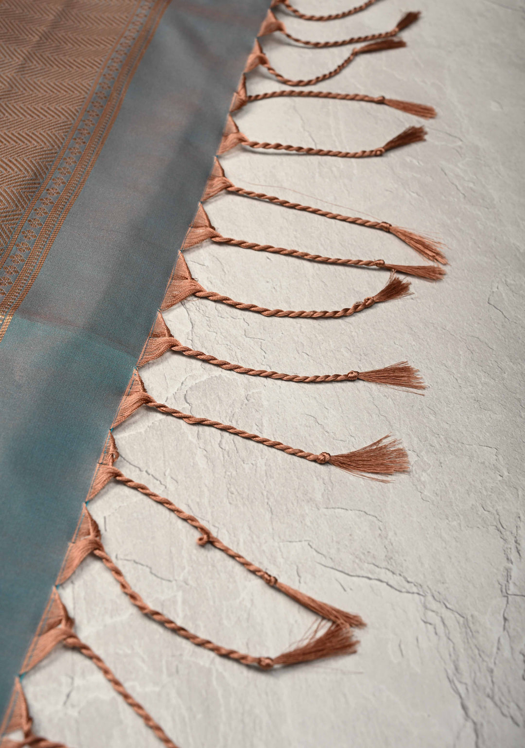 Copper Rose Kanchi Semi Silk Saree with Zari Buttas and Mandala Motifs on Border