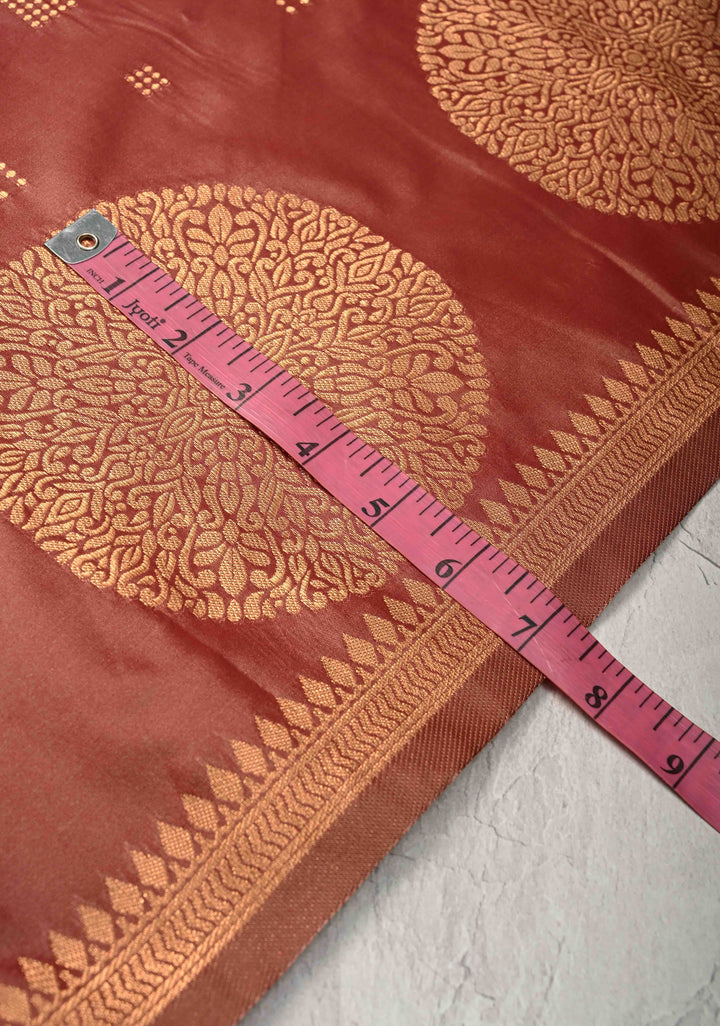 Copper Rose Kanchi Semi Silk Saree with Zari Buttas and Mandala Motifs on Border