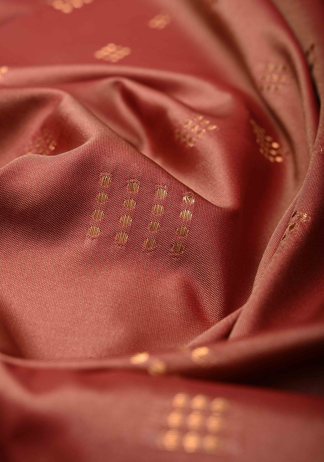 Copper Rose Kanchi Semi Silk Saree with Zari Buttas and Mandala Motifs on Border