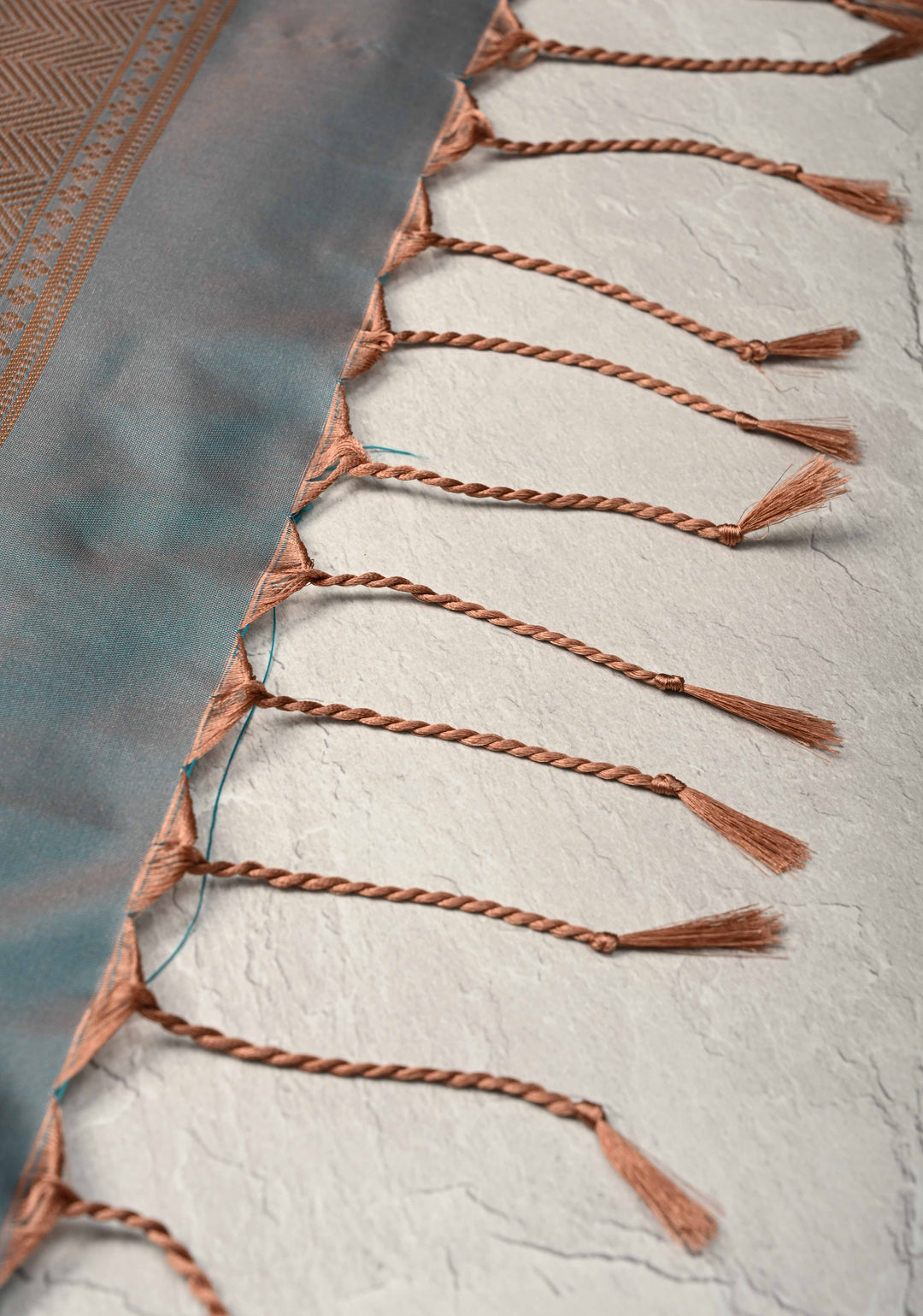 Copper Rose Kanchi Semi Silk Saree with Zari Buttas and Mandala Motifs on Border