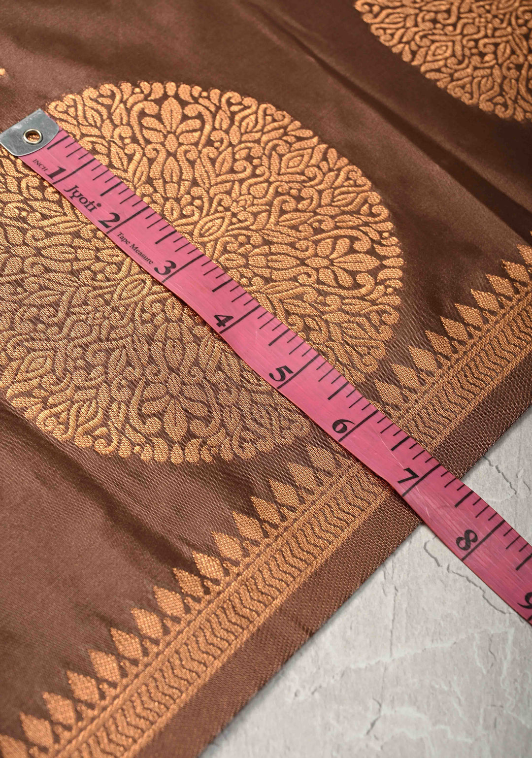 Copper Rose Kanchi Semi Silk Saree with Zari Buttas and Mandala Motifs on Border