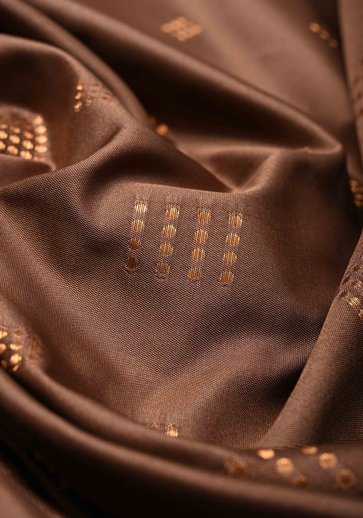 Copper Rose Kanchi Semi Silk Saree with Zari Buttas and Mandala Motifs on Border