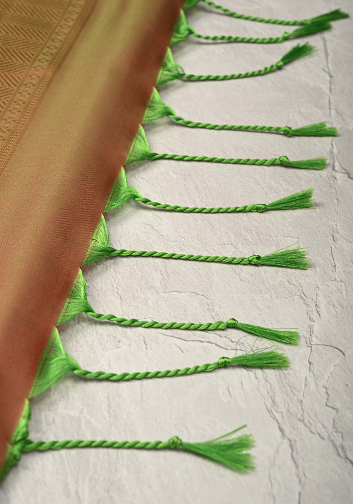 Green-Blue Dual tone Kanchi Semi Silk Saree with Zari Buttas and Mandala Motifs on Border