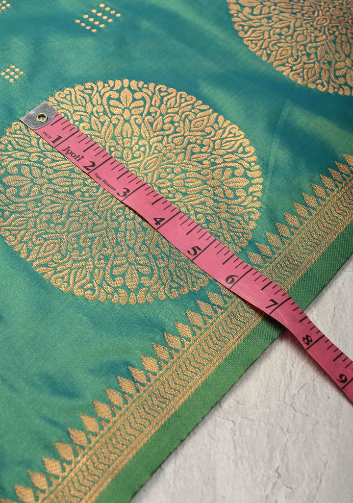 Green-Blue Dual tone Kanchi Semi Silk Saree with Zari Buttas and Mandala Motifs on Border