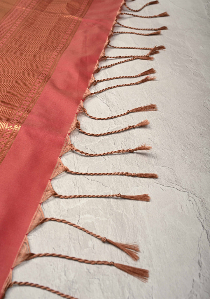 Mehendi Green Dual tone Kanchi Semi Silk Saree with Zari Buttas and Mandala Motifs on Border