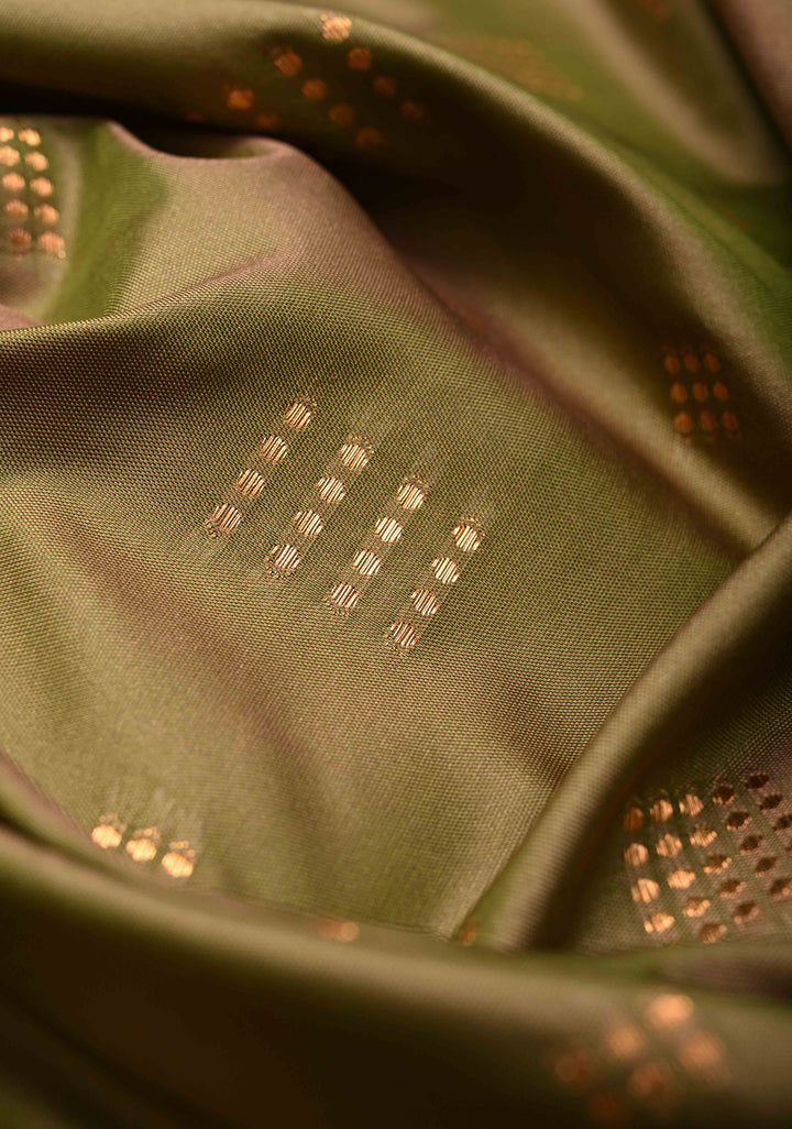 Mehendi Green Dual tone Kanchi Semi Silk Saree with Zari Buttas and Mandala Motifs on Border