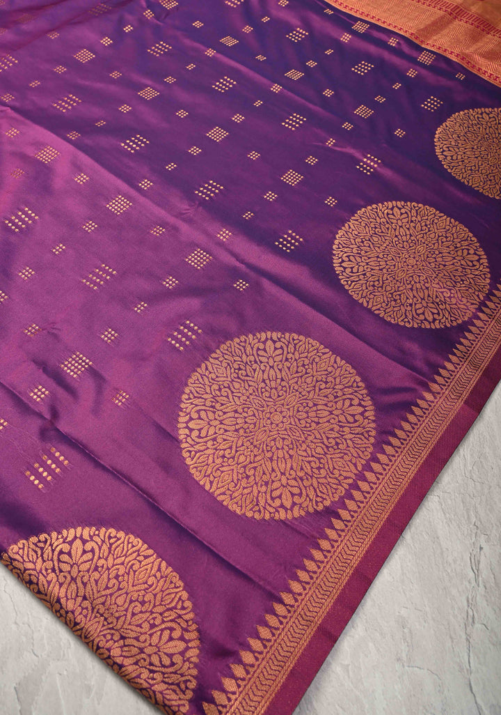 Plum Dual tone Kanchi Semi Silk Saree with Zari Buttas and Mandala Motifs on Border