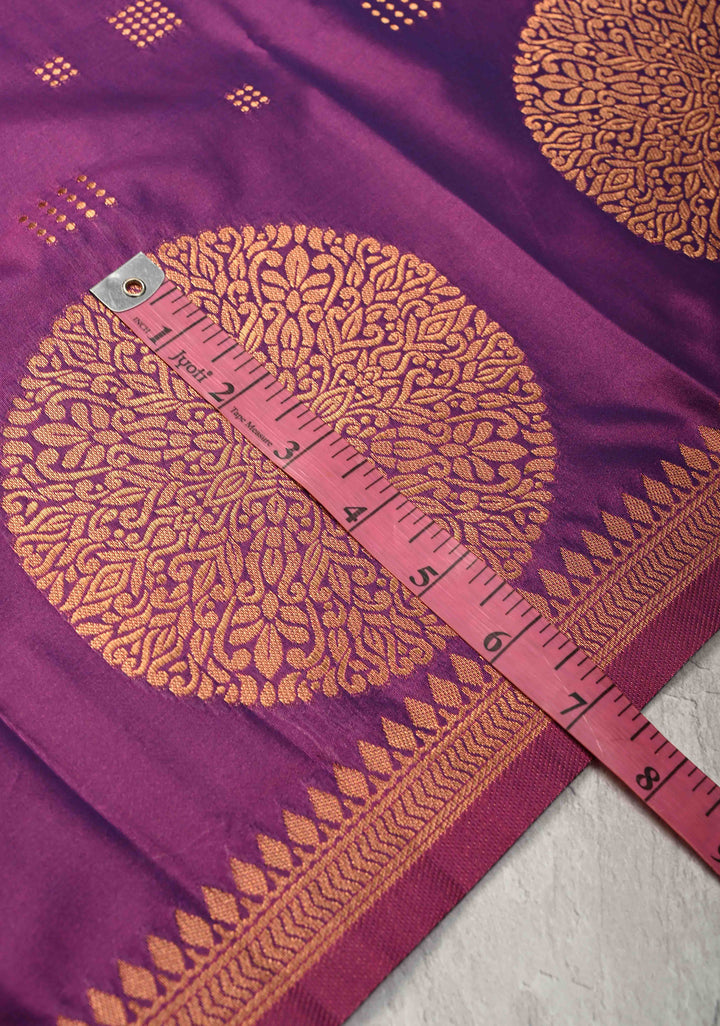 Plum Dual tone Kanchi Semi Silk Saree with Zari Buttas and Mandala Motifs on Border
