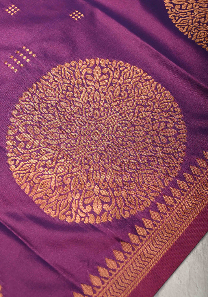 Plum Dual tone Kanchi Semi Silk Saree with Zari Buttas and Mandala Motifs on Border