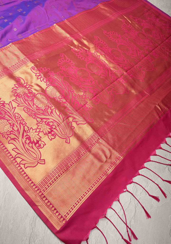 Purple Dual tone Kanchi Semi Silk Saree with Zari Buttas and Mandala Motifs on Border